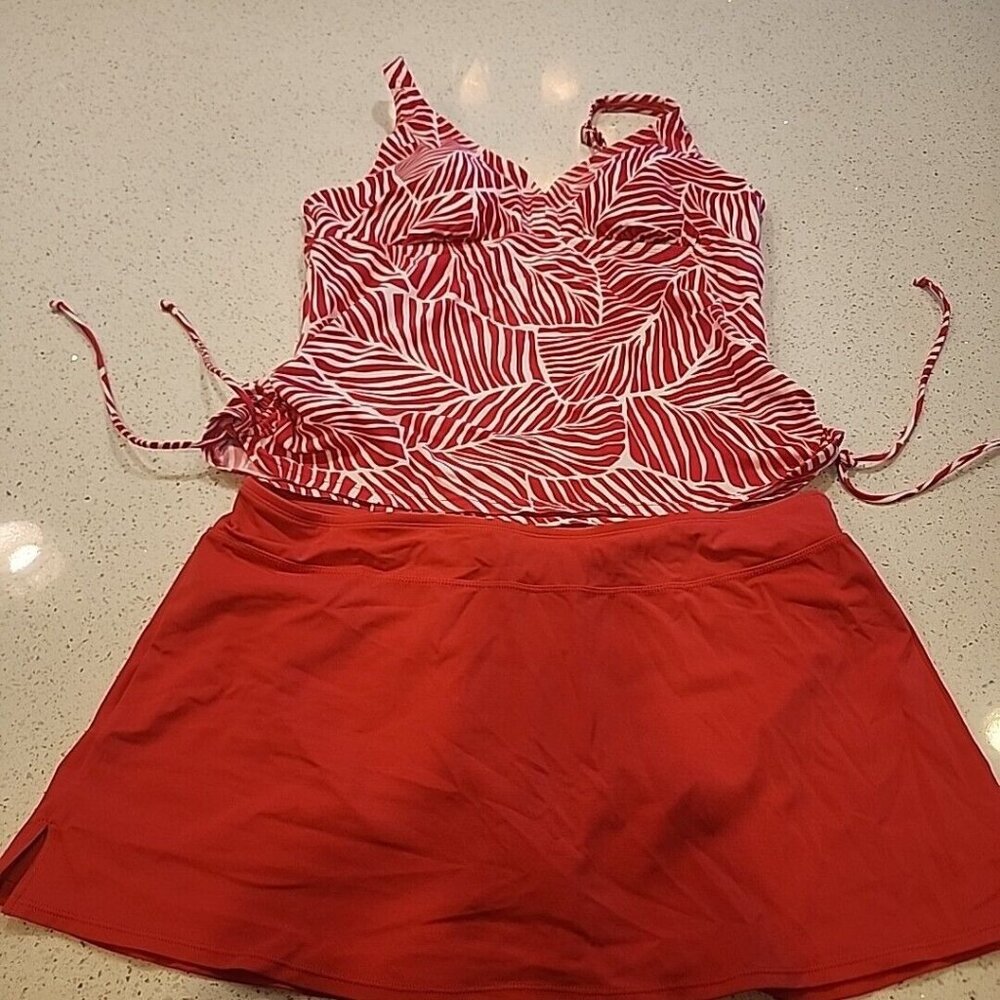 jantzen swimsuit 16 Adjustable Tank Top Swim Skirt 2 Piece Coral